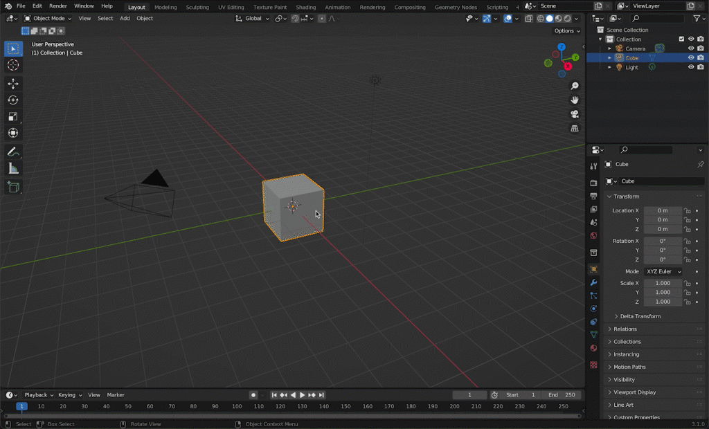 eliminare cubo default blender